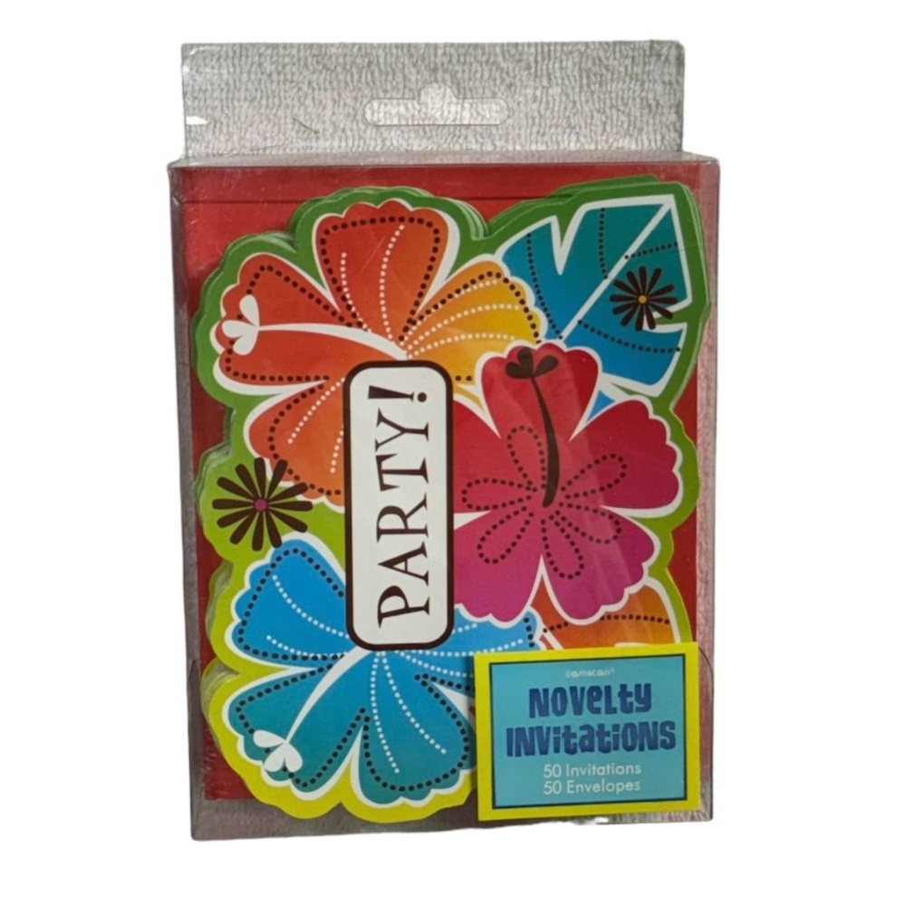 Amscan novelty floral invitations & envelopes. Set of 50 brand new in package!